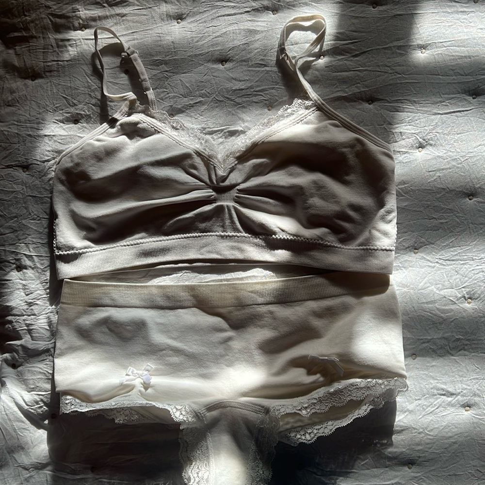 White bralette and panty set with some lace
